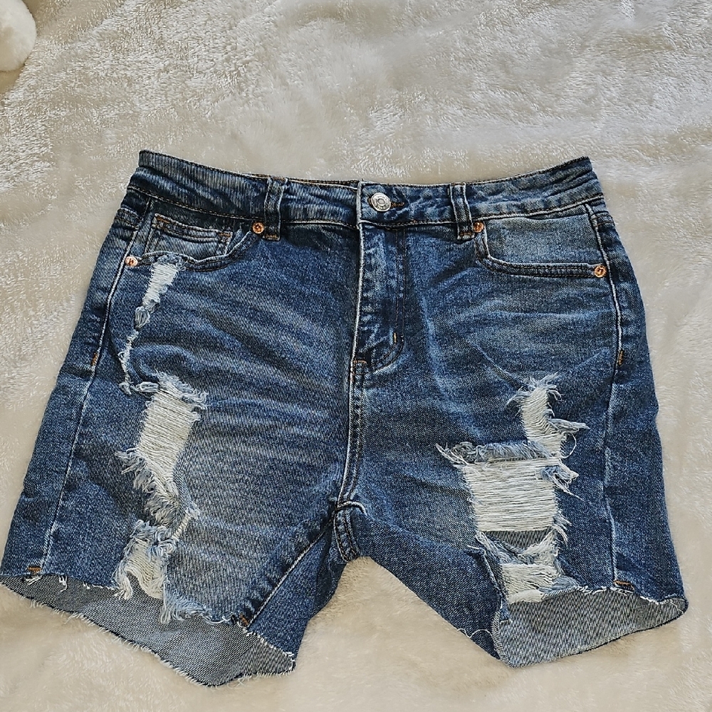 Distressed Highrise Denim Shorts